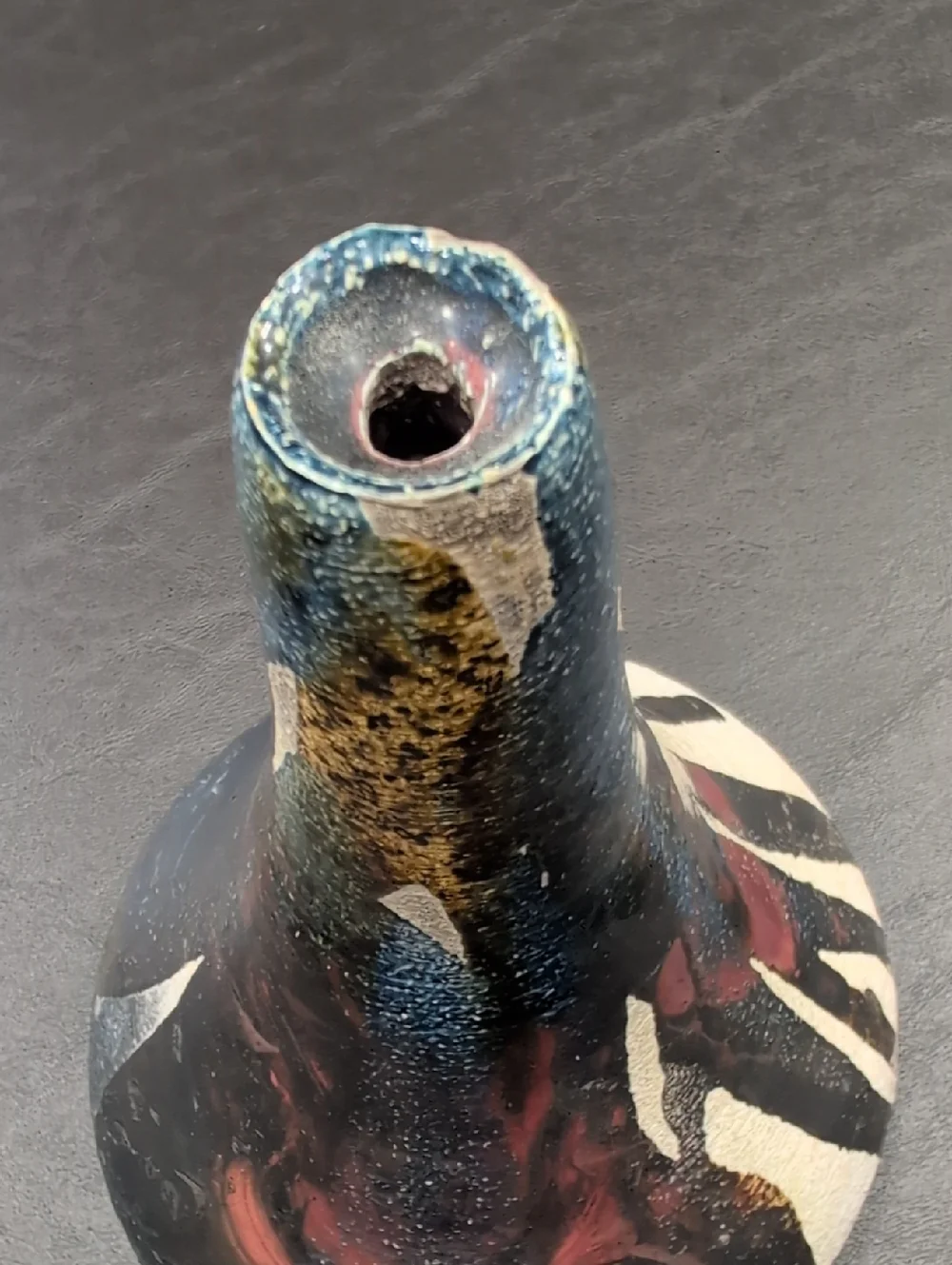 Vintage Signed Studio PotteryTeardrop Textured Abstract Raku Vase.